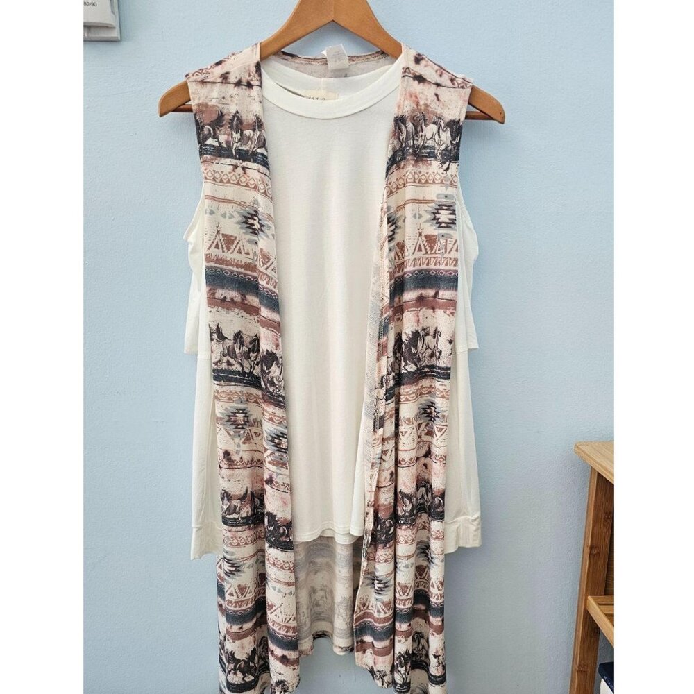 Liberty Wear Western Print Open Front Vest Size Small